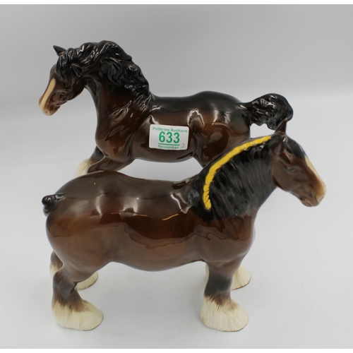 633 - Beswick 818 shire mare together with a cantering shire, both in brown gloss (2).