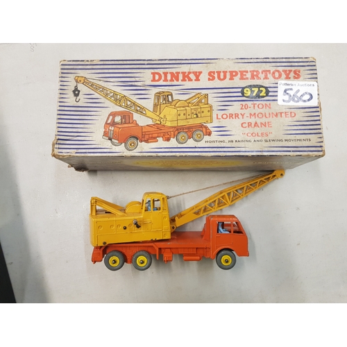 560 - A Dinky Supertoys 972 20 Ton Lorry Mounted Crane 'COLES' in orange with yellow crane and hubs. Play-... 