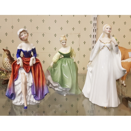 596 - Royal Doulton figures to include The Bride HN2873 (2nd), Fair Lady (reject) & Phyllis HN3180 (1st qu... 