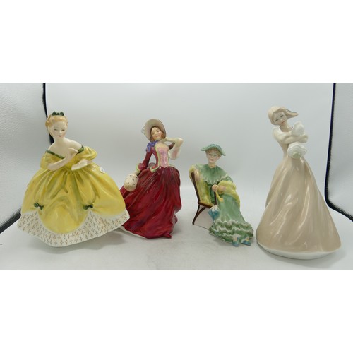 196 - Royal Doulton Lady Figures Autumn Breezes Hn1934, Ascot Hn2356, seconds Dreaming Hn3133 & The Last W... 