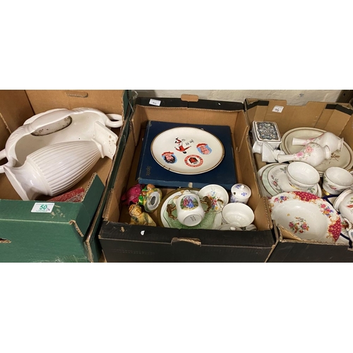 50 - A mixed collection of items to include decorative plates, vases cups etc (3 trays)