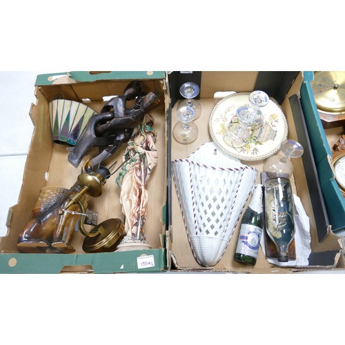 135a - A mixed collection of items to include Resin & wooden figures, Babycham Glass ware. Continental pott... 