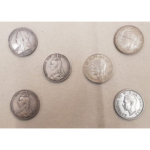 91 - A collection of Victorian and Later Silver Crowns Dated - 1889 x2, 1900, 1935 x2 & 1937. (168.3g)