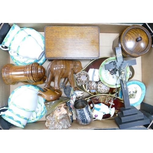 1065 - A mixed collection of items to include Carltonware, hand decorated teaware, wooden elephants, silver... 