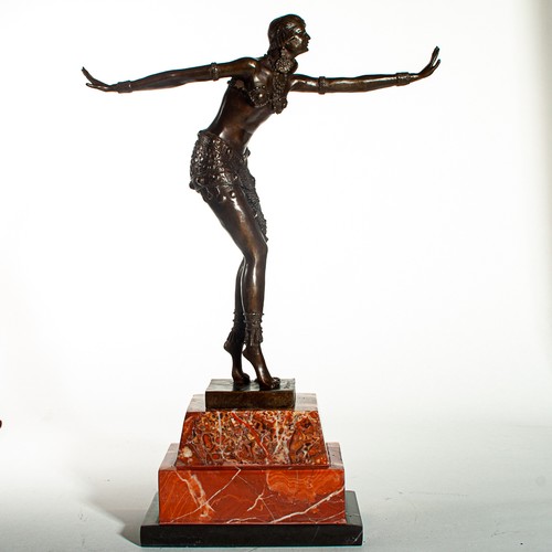 93A - Good reproduction Bronze figure of Charleston Dancer, Marked D.H. Chiparus, Mounted on a 3 step marb... 