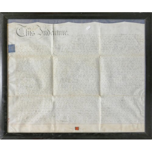 805A - Four x framed (3 glazed) indenture documents with various seals & stamps etc.  Largest 73cm x 87 cm ... 