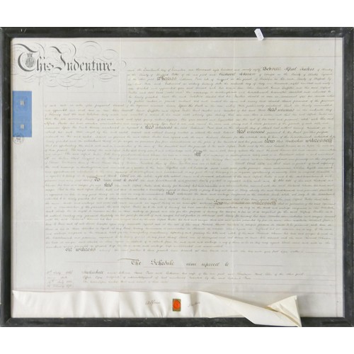 805A - Four x framed (3 glazed) indenture documents with various seals & stamps etc.  Largest 73cm x 87 cm ... 