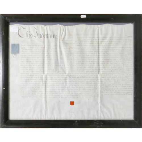 805A - Four x framed (3 glazed) indenture documents with various seals & stamps etc.  Largest 73cm x 87 cm ... 