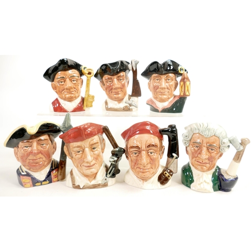 120 - Royal Doulton Small Character Jugs from The Williamsburg Collection to include Guardsman D6575, Goal... 