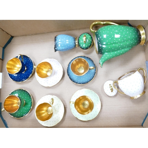 18 - Carltonware Art Deco Dimpled Coffee Set in varied colours including pinks, creams, blues, greens etc