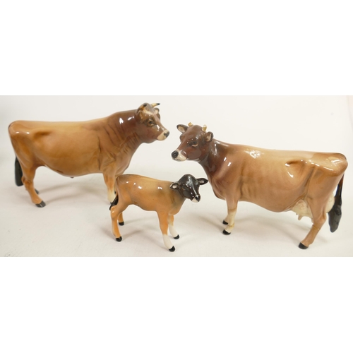 196 - Beswick Jersey family to include Bull 1422(chip to hoof), cow 1345 (broken legs & horns) and calf 12... 