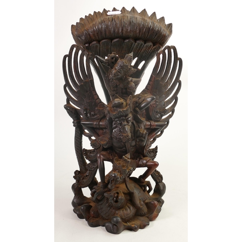 607 - Large Carved Wood Indonesian Figure of Monkey God Fighting Naga, height 46cm