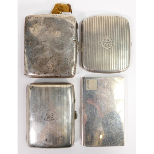 650 - Three hallmarked silver cigarette cases in poor to average condition, gross weight 236.3g