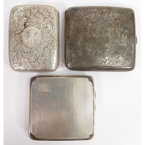 651 - Three hallmarked silver cigarette cases in poor to average condition, and one late silver case, gros... 