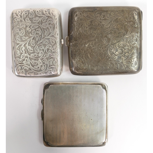 651 - Three hallmarked silver cigarette cases in poor to average condition, and one late silver case, gros... 