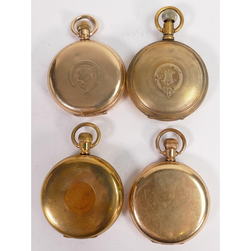 654 - Four gents original gold plated / gilt metal pocket watches.  All sold as not working, so for spares... 