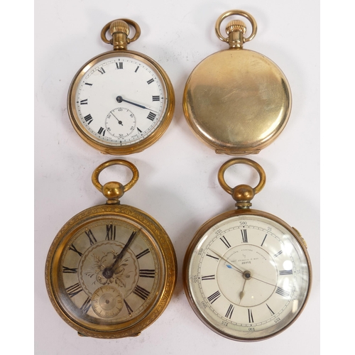 655 - Four gents original gold plated / gilt metal pocket watches.  All sold as not working, so for spares... 