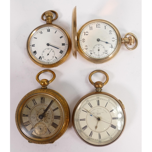 655 - Four gents original gold plated / gilt metal pocket watches.  All sold as not working, so for spares... 