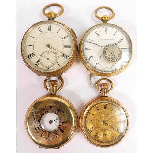 656 - Four gents original gold plated / gilt metal pocket watches.  All sold as not working, so for spares... 