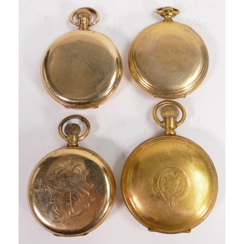 657 - Four gents original gold plated / gilt metal pocket watches.  All sold as not working, so for spares... 