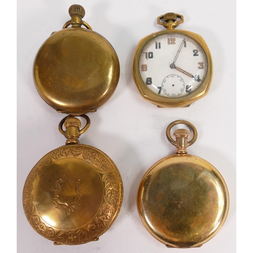 658 - Four gents original gold plated / gilt metal pocket watches.  All sold as not working, so for spares... 