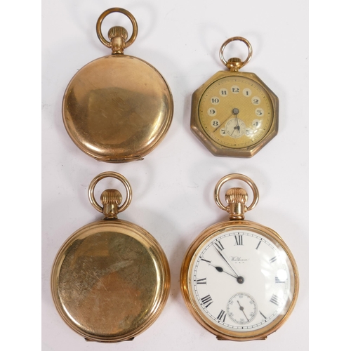 660 - Ticking order - Four gents original gold plated / gilt metal pocket watches.  Elgin & Thomas Russell... 