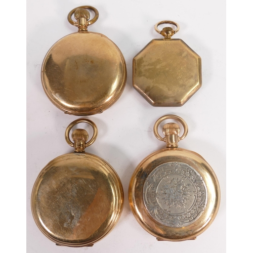 660 - Ticking order - Four gents original gold plated / gilt metal pocket watches.  Elgin & Thomas Russell... 