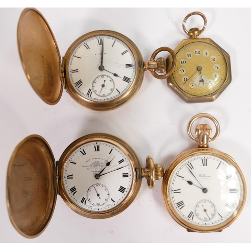 660 - Ticking order - Four gents original gold plated / gilt metal pocket watches.  Elgin & Thomas Russell... 