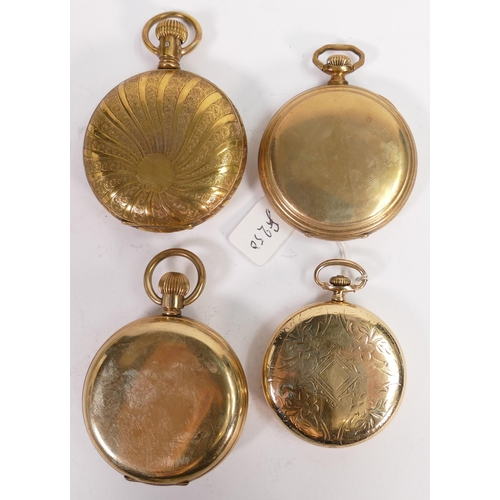 661 - Four gents original gold plated / gilt metal pocket watches. Three in ticking order, largest not wor... 