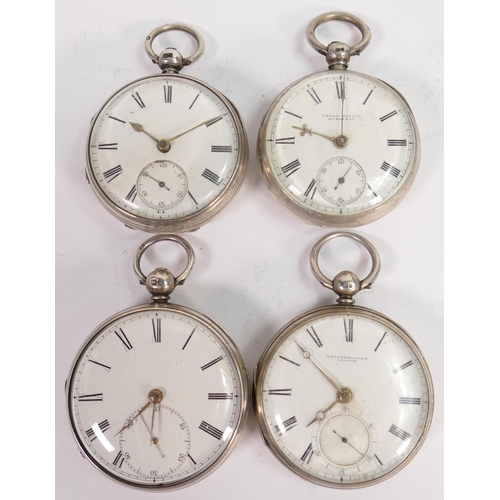 662 - 4 x hallmarked silver cased gents pocket watches, all in reasonable order.  No keys, so assume not i... 