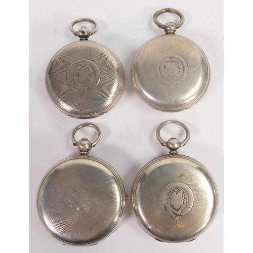 662 - 4 x hallmarked silver cased gents pocket watches, all in reasonable order.  No keys, so assume not i... 