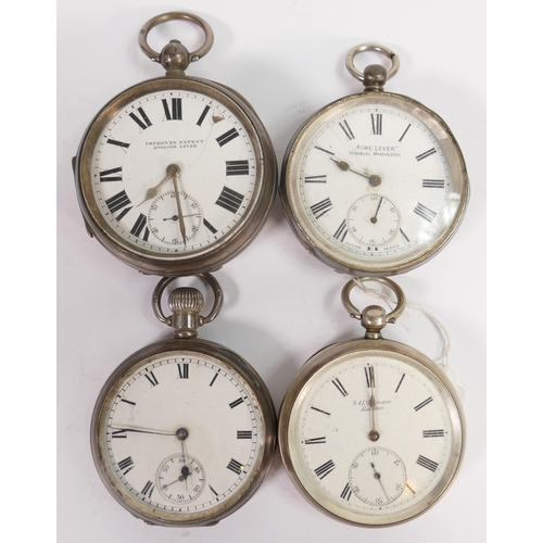 664 - 4 x hallmarked silver cased gents pocket watches, all in reasonable order.  2 of the 4 balances appe... 