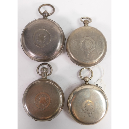 664 - 4 x hallmarked silver cased gents pocket watches, all in reasonable order.  2 of the 4 balances appe... 