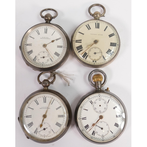 665 - 4 x hallmarked silver cased gents pocket watches, all in reasonable order.  3 of the 4 balances appe... 