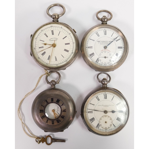 666 - 4 x hallmarked silver cased gents pocket watches, all in fair to reasonable order.  No keys, so assu... 