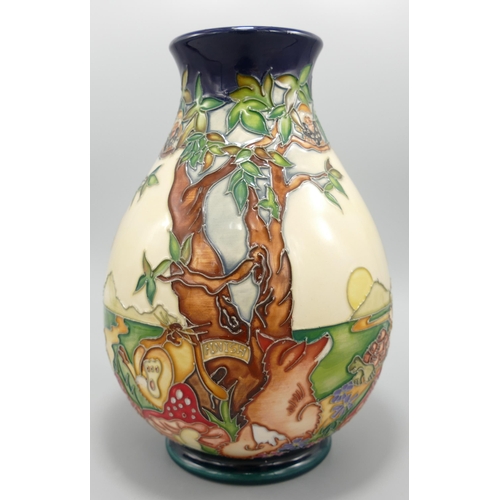 417 - Moorcroft Tortoise & The Hare Patterned Vase, dated 2008 , height 19cm, boxed