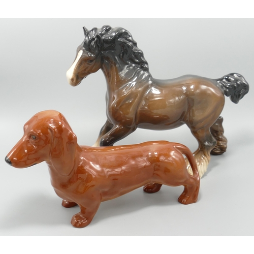 162 - Beswick Cantering Shire 975 & large tan dachshund(2)