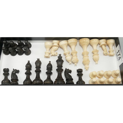 174 - Antique Hand Turned & Coloured Bone Chess set, height of largest 6.3cm