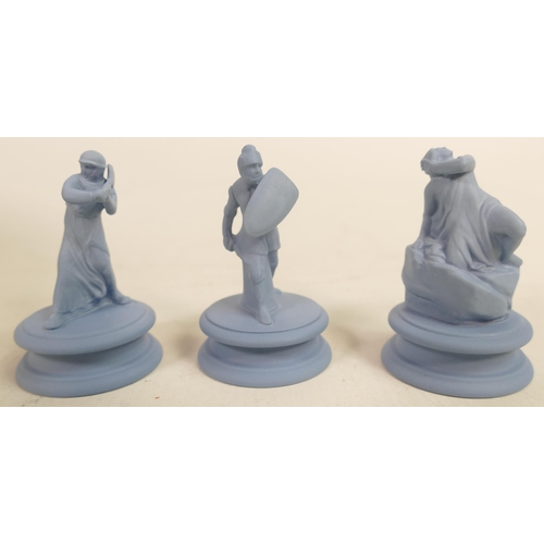 180 - Modern Wedgwood Flaxman design blue Jasper ware chess pieces(3)