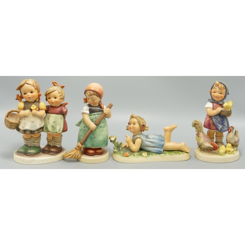 213 - Goebel Hummel Figures Little Sweeper, Miss Beehaving, Daddys Girl & Feeding Time, tallest 11cm(4)