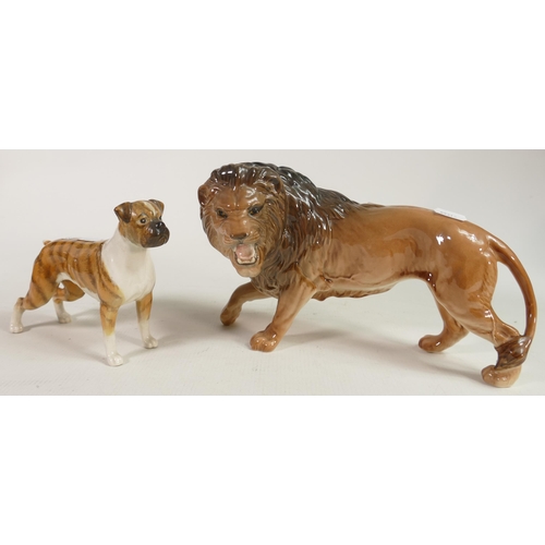 258 - Beswick lion facing left 2089 together with a boxer dog blue mountain Greta 1202