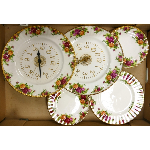 Royal Albert Old Country Rose Patterned items to include wall clocks, Six Salad Plates & 12 side pl