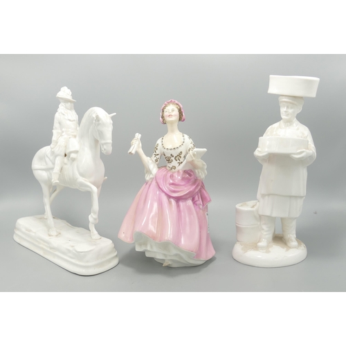 280 - Royal Doulton Lady Figure Ballad Seller HN2266 together with unmarked pottery figures of Sagger Make... 