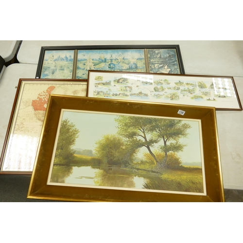 1198 - Large Framed Oil on canvas together with similar framed prints (4)