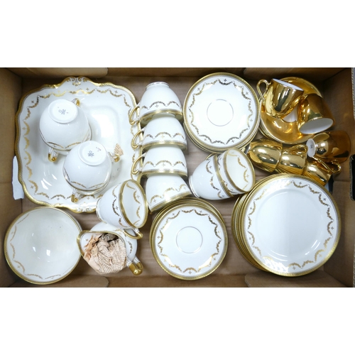 1203 - Paragon Gilded part tea set together Royal Worcester Gold Coffee Cans & saucers