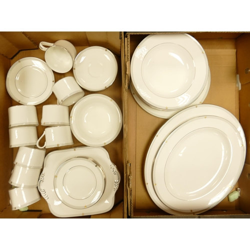 1210 - Spode Opera Platinum patterned items to include non matching cups & saucers, cake plates, shallow bo... 