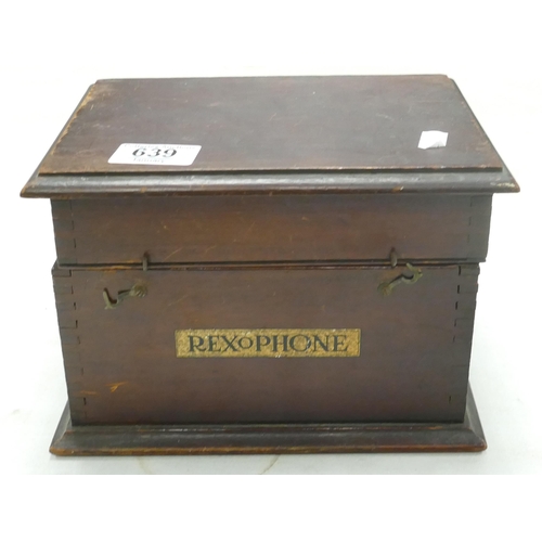 639 - Rexophone Branded Wooden Box, length 22cm