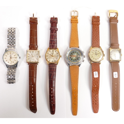 696 - 6 x vintage gents watches including; Tunis Datomatic chronograph, Montine Automatic, Maruxa Chronogr... 