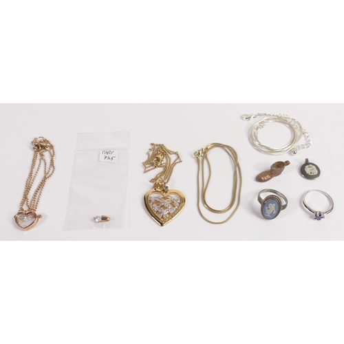 725 - Collection of jewellery including 9ct gold & white stone tiny pendant, silver gilt sterling silver c... 