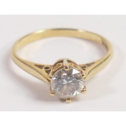 731 - 18ct gold fully UK hallmarked solitaire white stone ring, size O, weight 2.6g